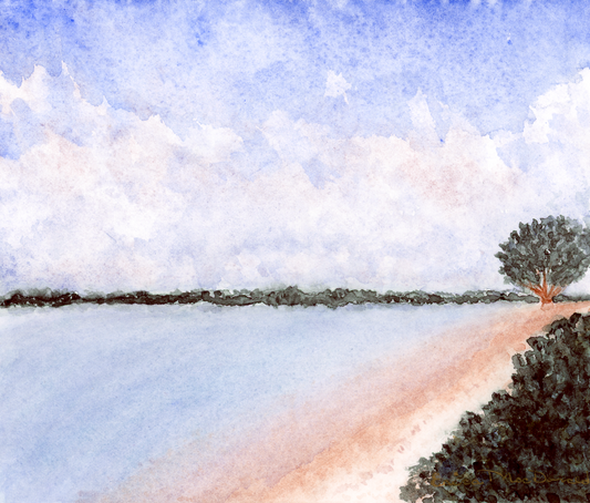 Original watercolor painting of Dunedin Florida Causeway by ERICA MAC.